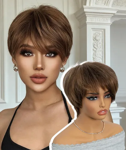 Miniatura 13 de QUEEN VIRGIN REMY QVR Pixie Cut Wig Human Hair Wigs with Bangs Short Wigs for Black Women Human Hair Different Style Pixie Wig for Daily Wear Black