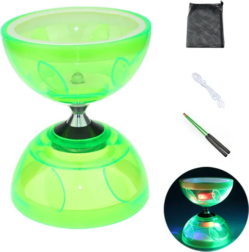 Miniatura 10 de Juego de yoyo diábolo chino – Triple rodamiento LED Diábolo yoyos juguetes malabares con palos de diablo, cuerda y bolsa de red, más fácil de Azul