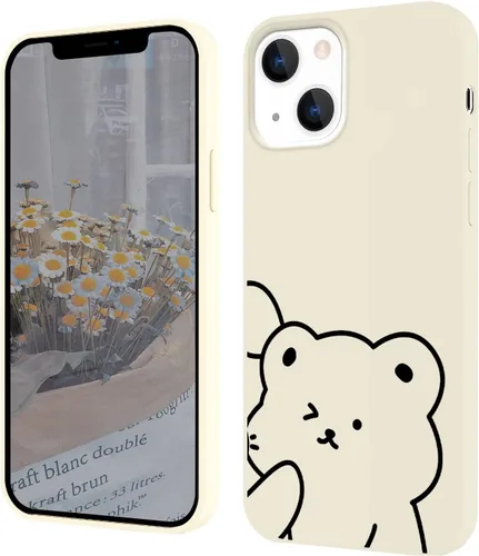 JOYLAND Fundas compatibles con iPhone 13, diseño de oso negro a juego, funda protectora de silicona ultra delgada con forro de microfibra