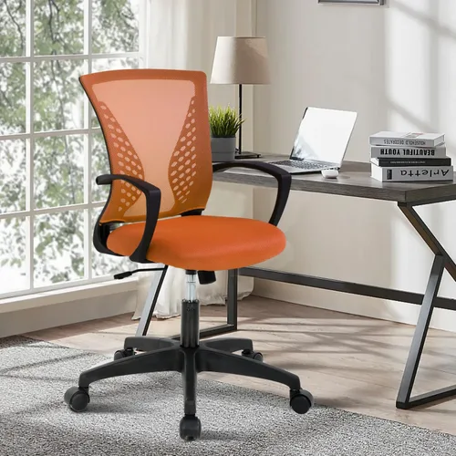 Silla de oficina de malla con ruedas, silla de escritorio ergonómica de respaldo medio con brazos y soporte lumbar, cómoda silla de computadora,