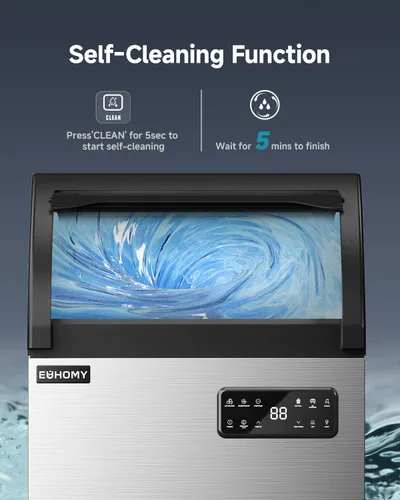 Miniatura 5 de EUHOMY Máquina de hielo comercial, 200 libras/24 horas, máquina de hielo de acero inoxidable debajo del mostrador con filtro de agua, capacidad