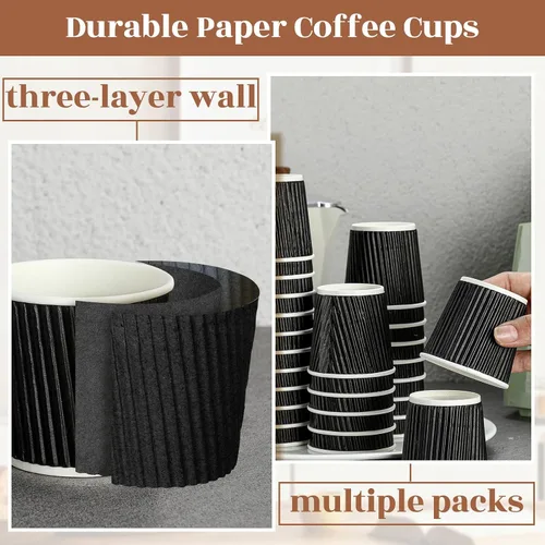 Miniatura 4 de Yaomiao 200 tazas de café expreso desechables de 4 onzas, con aislamiento de papel corrugado ondulado, para fiestas, bebidas frías, té y bebidas
