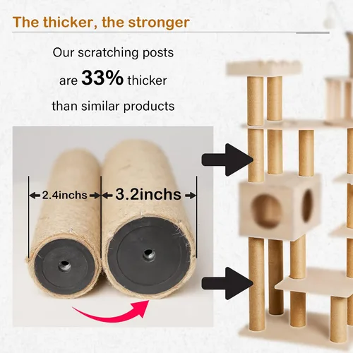 Miniatura 5 de Torre para gatos de madera maciza real de 61 pulgadas de alto con cama para gatos con cápsula espacial, cama superior con bola de juguete, postes