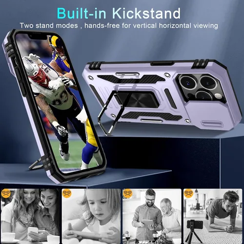Miniatura 85 de DEERLAMN Funda para iPhone Xs Max con funda deslizante para cámara + protector de pantalla, soporte giratorio de anillo de grado militar a prueba