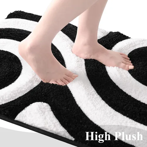 Miniatura 6 de QJHOMO Alfombras de Baño Lindas en Blanco y Negro Antideslizantes Tapete de Baño Decoración de Baño Moderna Estética, Alfombra de Baño Geométrica a