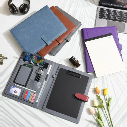 Miniatura 6 de Wason Portafolio Padfolio A4 Carpeta de cuero PU Archivo de archivos Estuche con almohadilla de escritura extraíble portapapeles tarjeta estuche
