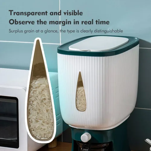 Miniatura 7 de Recipiente dispensador de arroz de 22.0 lbs, recipientes grandes de almacenamiento de alimentos secos de cereales con taza medidora, cubo