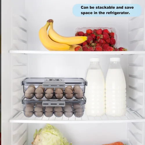 Miniatura 5 de BSTKEY Soporte para huevos para refrigerador, contenedor de huevos con escala de tiempo, soporte para huevos con tapa para almacenamiento de cocina