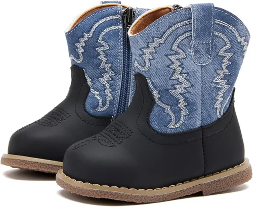 Miniatura 7 de BMCiTYBM Botas de bebé vaqueras para niño y niña, botas vaqueras occidentales para bebé, botas de vaquero para bebé con punta redonda, botas