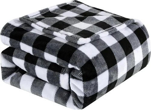 Miniatura 2 de Elegant Comfort - Manta de vellón muy suave y aterciopelada, con estampado navideño, a cuadros escoceses, de 50 x 60 pulgadas (búfalo negro)