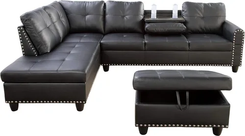 Miniatura 2 de Star Home Living Sofás otomanos seccionales, 97.2 pulgadas de ancho x 69.3 pulgadas de profundidad x 32.3 pulgadas de alto, negro