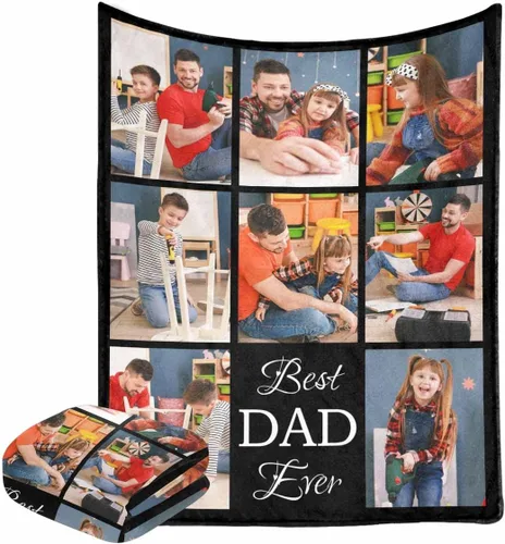 Manta personalizada para el Día del Padre de parte de los niños, manta personalizada con fotos de Best Dad Ever, regalo de cumpleaños para papá,