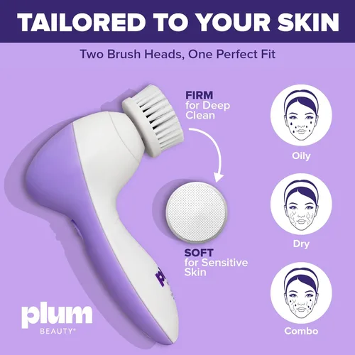 Miniatura 7 de Plum Beauty Cepillo eléctrico de limpieza facial recargable, cepillo giratorio para limpieza de poros para piel radiante, limpiador eléctrico