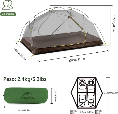 Miniatura 2 de Naturehike Mongar - Tienda de campaña para 2 personas, 3 estaciones, Tienda de campaña para mochileros ultraliviana para senderismo, Ciclismo