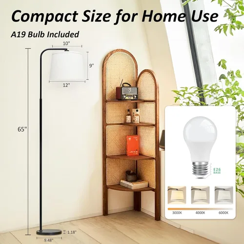 Miniatura 5 de Lámpara de pie AKASUKI para sala de estar con 3 temperaturas de color, lámparas de pie con interruptor de pie para sala de estar, dormitorio, Negro