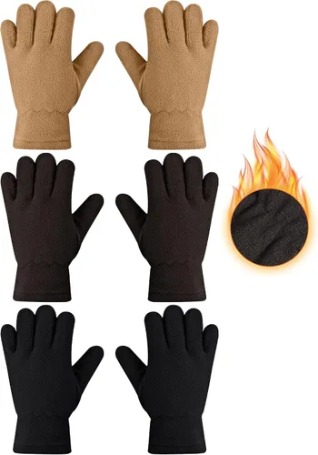 SATINIOR 3 pares de guantes de invierno de forro polar para niños, guantes cálidos de dedos completos para niños, niñas, niños, suministros de