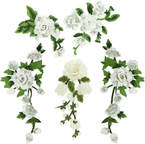 Miniatura 9 de 4 piezas de bordado de flores rosas para coser en parche vestido sombrero bolsa jeans apliques manualidades accesorios de ropa DIY (rojo rosa)