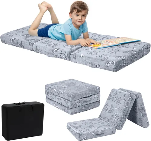 Miniatura 15 de MeMoreCool Colchón de suelo plegable para niños, Glow de 57x22 pulgadas, colchoneta para dormir y guardería para niños pequeños, futón plegable