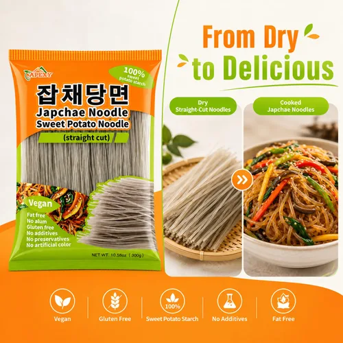 Miniatura 6 de APEXY Fideos de vidrio de batata corte recto, fideos japchae, pasta de fideos coreanos, sin grasa y sin gluten, 100% almidón de batata, sin