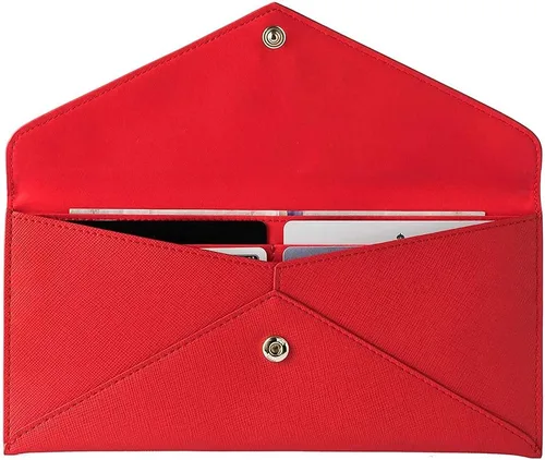 Miniatura 3 de YBONNE Cartera larga RFID que bloquea el bolso del sobre de las mujeres, hecho de cuero Saffiano (rojo)