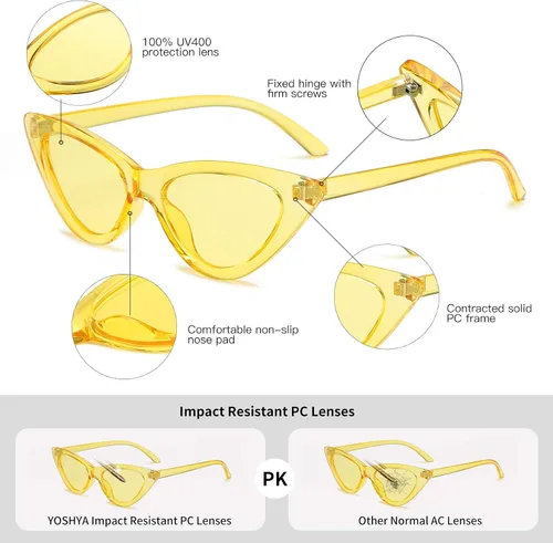 Miniatura 4 de Lentes de sol retro para mujer, con marco de plástico y diseño con estilo ojo de gato YOSHYA