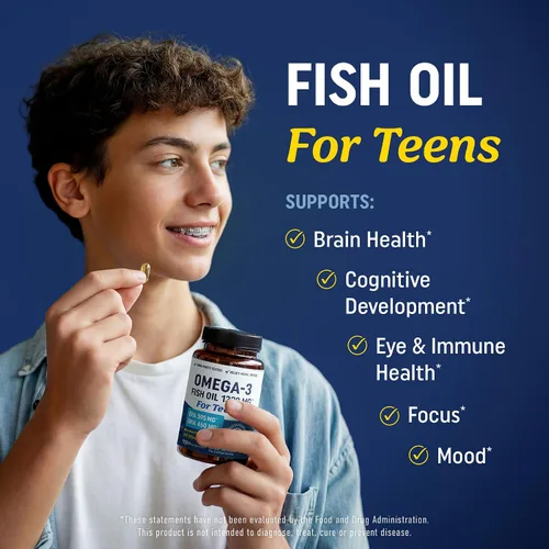 Miniatura 2 de Aceite de pescado Omega 3 para adolescentes Salud cerebral, concentración y apoyo del estado de ánimo, 1120 mg de Omega3 595 mg EPA + 460 mg DHA