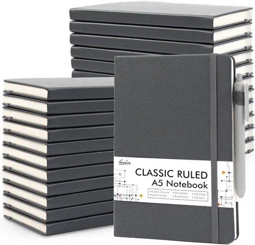 Miniatura 22 de Feela - Paquete de 24 cuadernos en blanco para el trabajo, cuaderno de negocios de tapa dura con líneas para escritura y soporte para bolígrafos