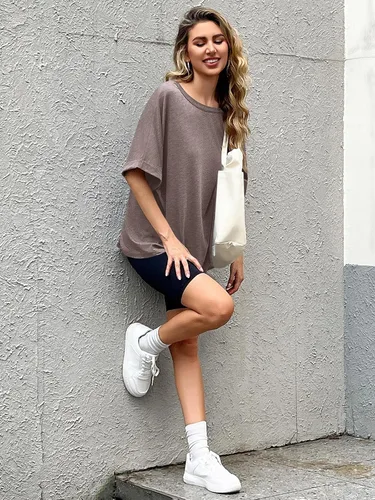 Miniatura 6 de Camiseta de gran tamaño para mujer, holgada, de manga corta, casual, para verano