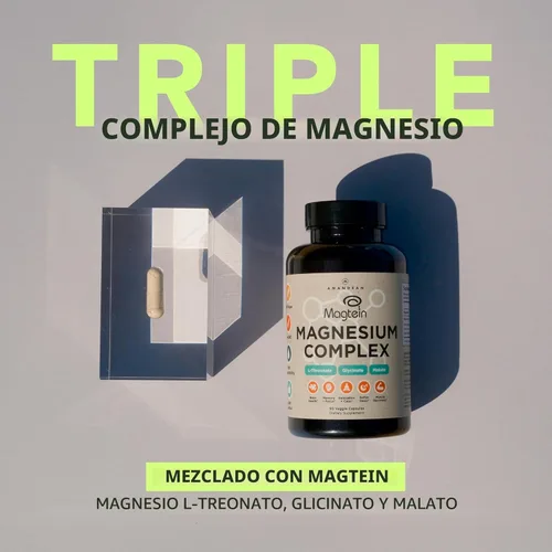 Miniatura 2 de AMANDEAN Complejo de magnesio Magtein. L-treonato, glicinato, malato Mezcla triple quelada de suplemento de magnesio. 90 cápsulas vegetarianas.