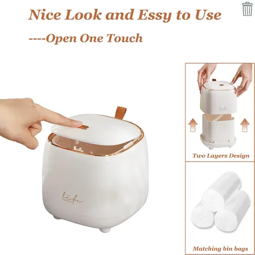 Miniatura 2 de Mini bote de basura para encimera con 3 rollos de bolsas de basura, bote de basura con tapa tipo prensa, papelera de escritorio aplicable para Blanco