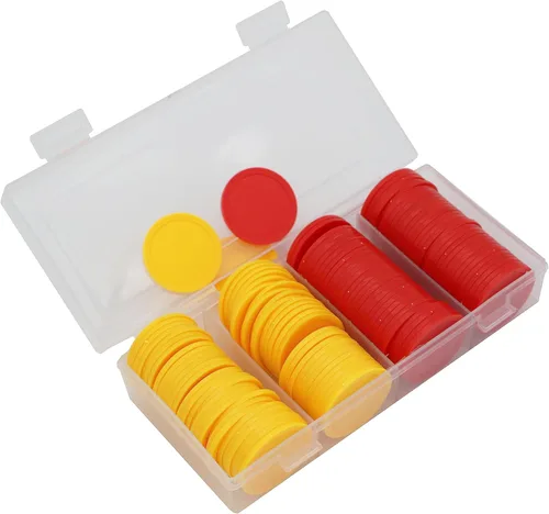 Caja de 120 monedas de conteo para fichas de póquer y monedas de juego (rojo+amarillo, 1.378 in)