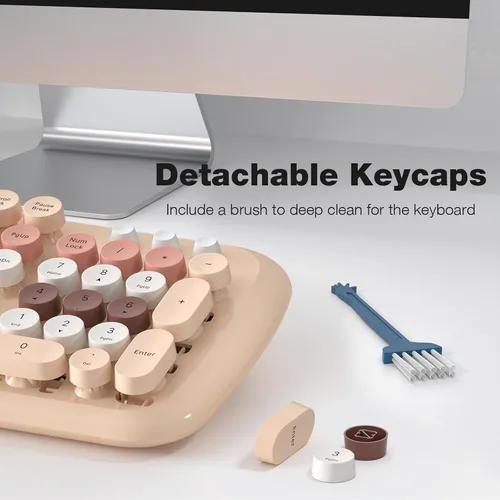 Miniatura 95 de KNOWSQT Combo de teclado y ratón inalámbrico, teclados lindos de tamaño completo estilo máquina de escribir 2.4G azul colorido - receptor USB Plug