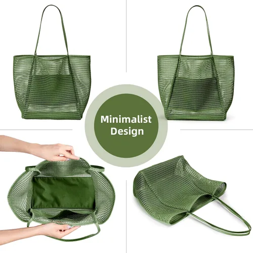 Miniatura 7 de KALIDI Bolso de Mano de Nylon de Playa con Malla, Bolso de Mano Casual Hobo para Mujer, Plegable, MAX 23L, Bolso de Hombro para Playa, Picnic