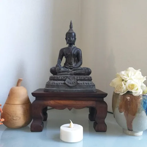 Miniatura 3 de Soporte de estatua de Buda para mesa de adoración, pedestal tailandés hecho a mano, soporte para tallar madera de teca, decoración del hogar, 10