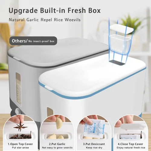 Miniatura 4 de Lenwi Dispensador de arroz de 22 a 25 libras, recipientes grandes de almacenamiento de alimentos secos de cereales con taza medidora, sin BPA