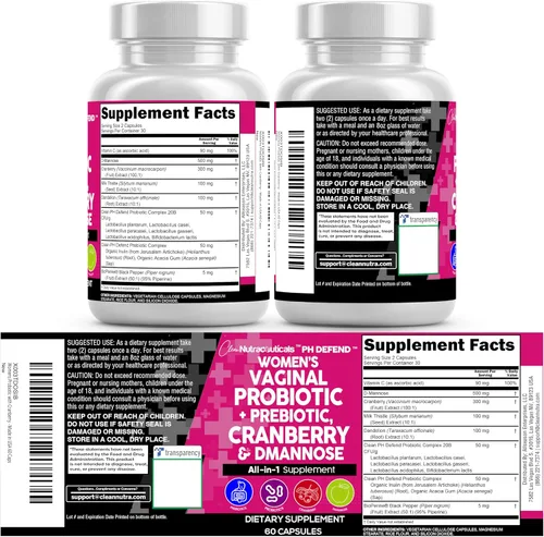 Miniatura 9 de Clean Nutraceuticals Probióticos Vaginales para Mujeres + Prebióticos 20 Mil Millones Pastillas de Arándano con D-Manosa 500 mg para la Salud