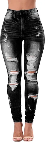 Miniatura 31 de KUNMI - Pantalones de mezclilla clásicos de cintura alta para mujer, elásticos, con efecto de levantamiento de glúteos, ajustados