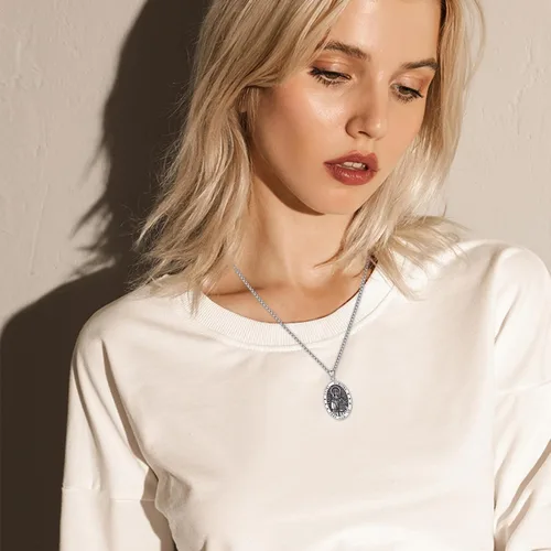 Miniatura 515 de Collar con colgante de plata de ley 925 con medalla de San Patrón, joyería religiosa para hombres y mujeres, con cadena de acero inoxidable 316L
