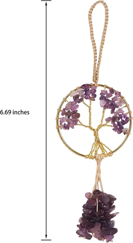 Miniatura 7 de Adorno de cristal curativo Árbol de la Vida Amatista Natural Árbol de la Vida Charm Espejo de Coche Accesorios Hippie Boho Interior Habitación