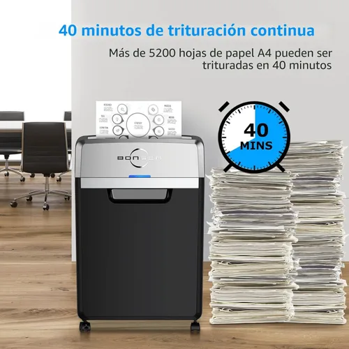 Miniatura 3 de BONSEN Trituradora de Papel de Servicio Pesado, Trituradora de Corte Cruzado de 24 Hojas, Tiempo de Funcionamiento Continuo de 40 Minutos