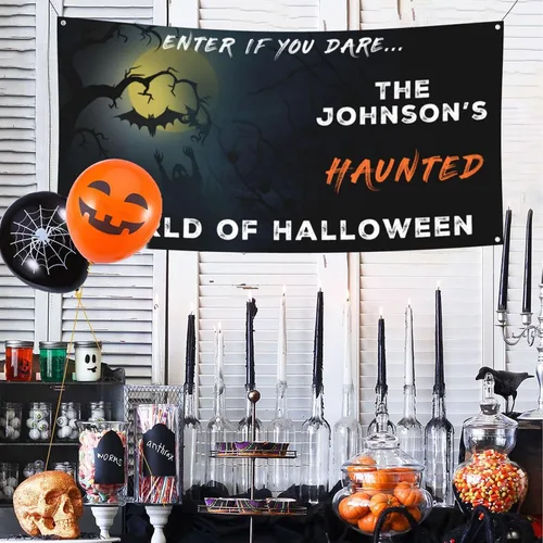 Miniatura 14 de Cartel personalizado de Feliz Halloween para fiesta, añade tu texto en la pancarta, decoraciones de Halloween personalizadas para interiores