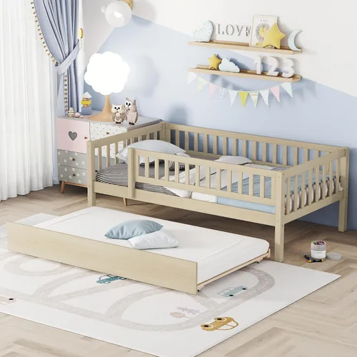 Miniatura 11 de Harper & Bright Designs Sofá cama de tamaño individual con nido, marco de cama individual de madera para niños con rieles, no necesita somier, fácil