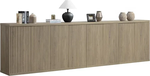 Miniatura 15 de SICOTAS Armario de buffet con aparador de almacenamiento, diseño moderno con puertas y estantes, consola multimedia acanalada, mesa de café