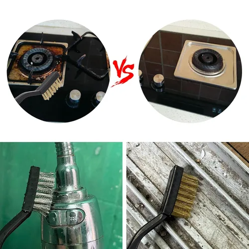 Miniatura 4 de 24 cepillos de alambre para raspar con 2 raspadores, mango curvado de acero inoxidable y cepillos de alambre de latón para limpiar escoria