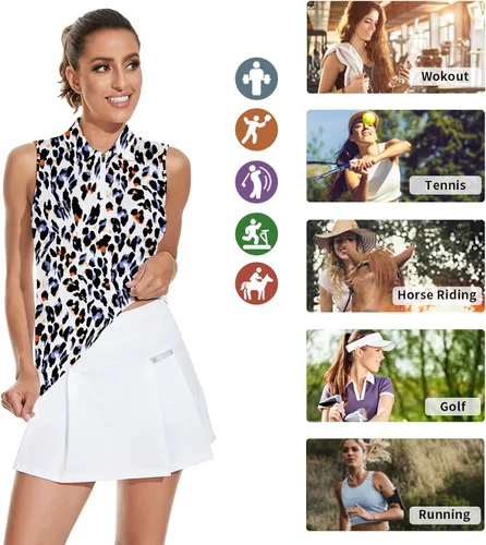 Miniatura 4 de Soneven Camisas de golf para mujer, sin mangas, diseño floral, atlético, que absorben la humedad, camisas de tenis de ajuste seco
