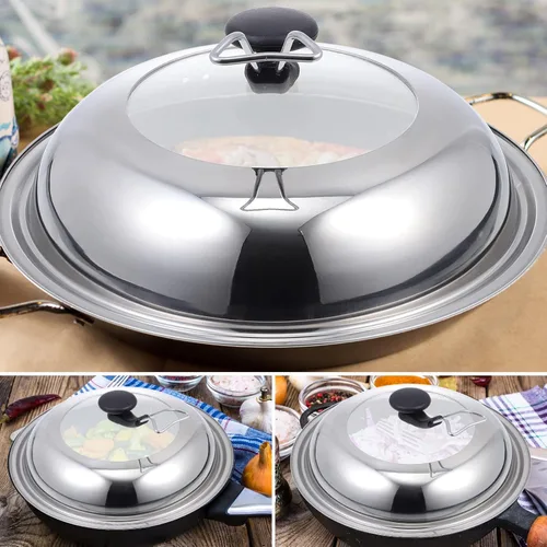 Miniatura 3 de Operitacx Tapa de olla de acero inoxidable Cubierta de wok de acero inoxidable Cubierta universal para ollas Utensilios de cocina Tapa de cocina