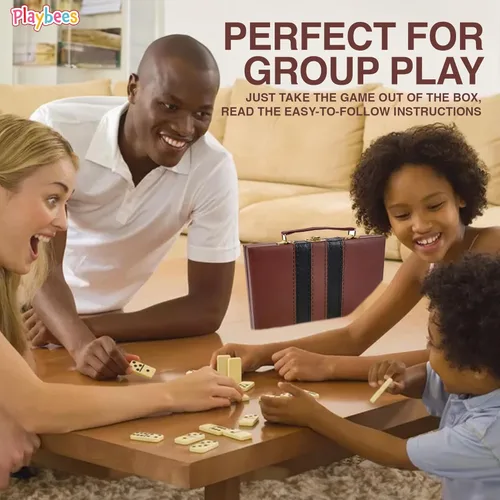 Miniatura 6 de Playbees Juego de Dominó Jumbo Doble Seis – 28 Fichas Clásicas Blancas en Estuche de Cuero Sintético – Divertido Juguete Educativo para Niños