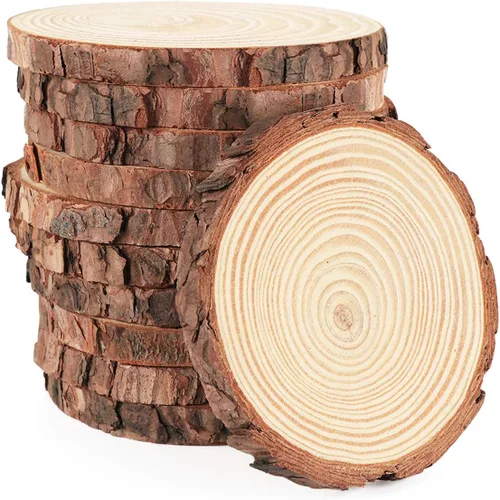 ilauke Rebanadas de madera para manualidades de 3.5 a 4 pulgadas, manualidades de madera sin terminar, 16 piezas de madera natural con corteza para