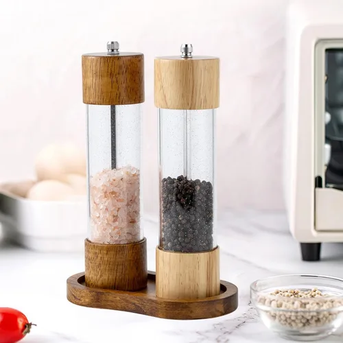 Miniatura 8 de Bandeja de molino de madera de sal y pimienta, soporte para molinillo de pimienta de color retro, superficie de trabajo y protector de mesa de G