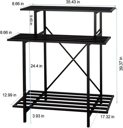 Miniatura 4 de Zhongma Soporte resistente de 3 niveles para plantas que ahorra espacio, soporte para plantas resistente para el hogar, interior y exterior, 35.43